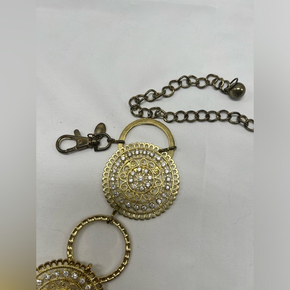 Chain Belt Gold Tone Filigree Chain Extender Rhinestones - Picture 4 of 6
